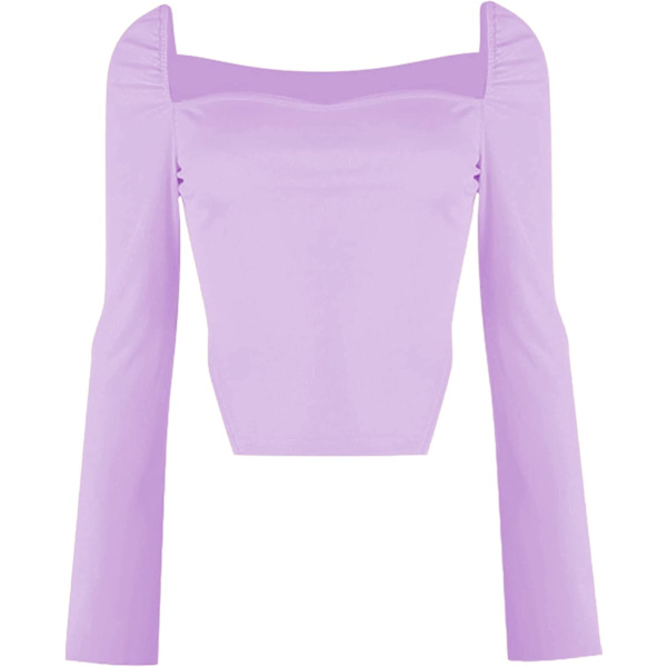 Kvinners langærmet ribbestrikket Crop Top Scoop Neck