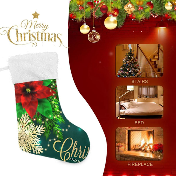 Julklapp, Personliga Julklappsstrumpor 2-pack Julstjärna Snöflinga Blomma Grön 18 tum Julstrumpor Hängande Ornament Ka