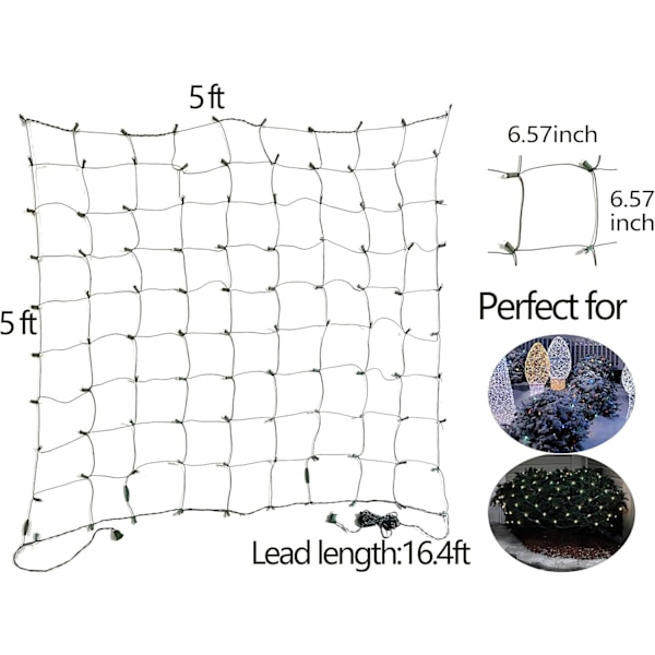 Julelys utendørs, 100LED 5ftx5ft julelysnett med koblingsmulighet, vanntett, UL-sertifisert og slitesterk grønn ledningsdesign for varmt