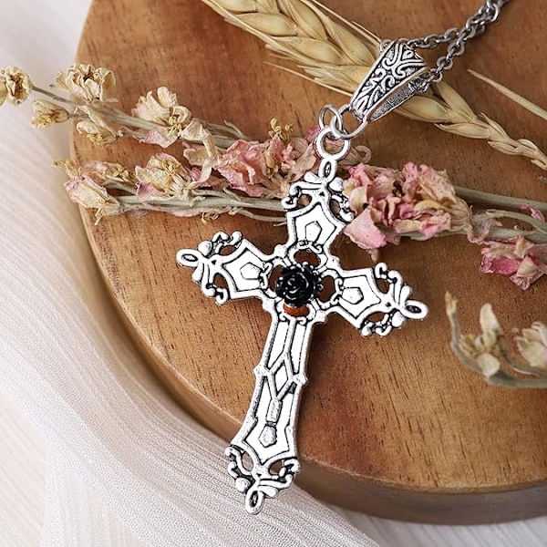 Gotiskt Kors Hängsmycke Halsband - Zinklegering Emo Punk Rock Y2K Smycken - Mörk Affärsman Julklapp (Inga Ädelstenar)