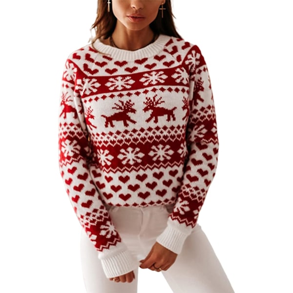 Kvindernes jule snefnug rensdyr strikket sweater hjerte dyr
