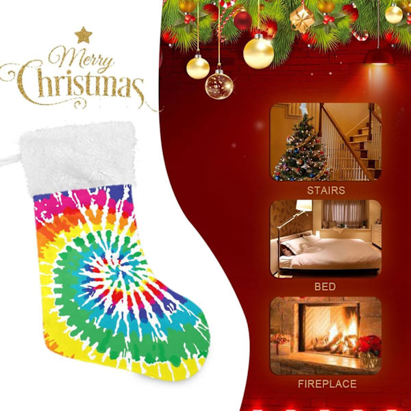 Jule-Strømpe, Personlige Jule-Strømper 2-pak Rainbow Tie Dye Print 18 tommer Jule-Strømper Hængende Ornament Pejs til Trædekoration
