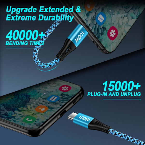USB Type C-kabel, [3-pak/6 fod] 100W 5A Supersnabbladdning