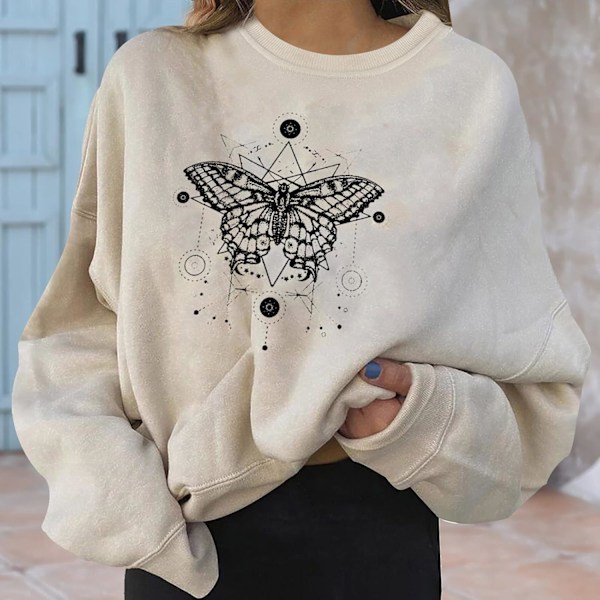 Tryckt långärmad tunika sweatshirt casual & bekväm för kvinnor