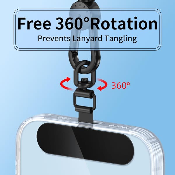360° Roterende Telefon Tether Tab & Lanyard Connector, 20 kg Rustfrit Stål Telefonklips, Universal Drejeadapter til Stropper, Ingen-Klæbende Case Indsats