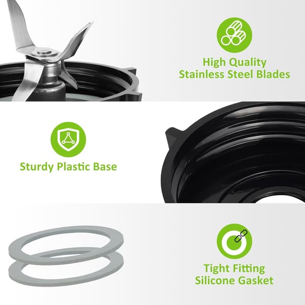 Blender reservedele kompatible med Oster Blender isknive ABS plastbase rustfrit stål iskniv og 2 gummi O-ring pakninger,