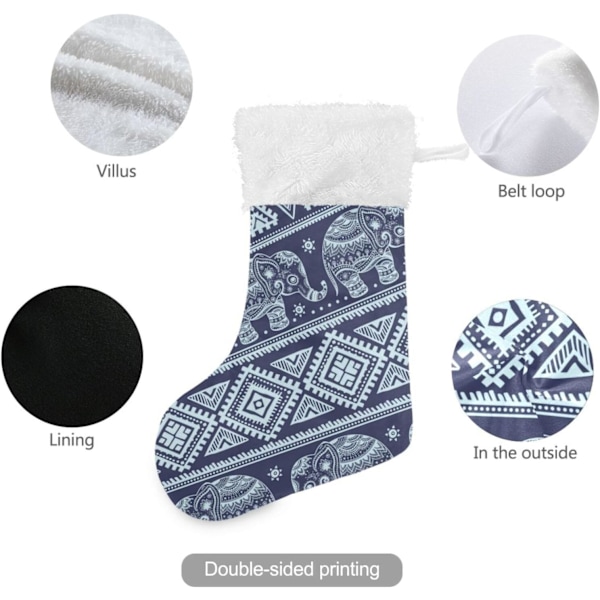 Jule-Strømpe, Personlige Jule-Strømper 2-pak Boho Mandala Aztec Elefant Blå 18 Tommer Jule-Strømper Hængende Ornament Pejs Til