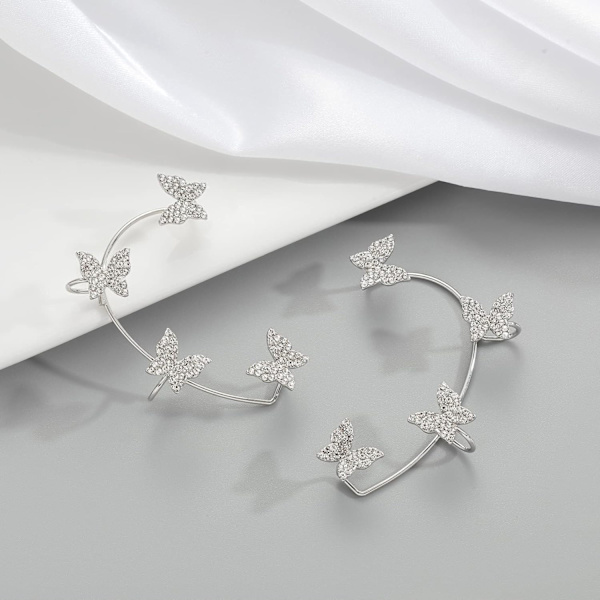 2PCS Butterfly Ørepynt Øreklips Klatrer Wrap Rundt Ørepynt for Kvinner Jente