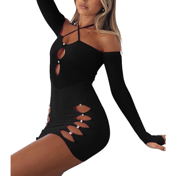 Sexig Halterneck Urringad Miniklänning - Cutout Mesh Clubwear