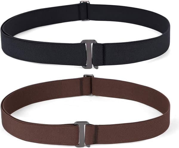 XieQiHua Dame No Show Stretch Belte Elastisk Webstropp Belte med Flat Spenne for Jeans Bukser Kjoler C-svart+kaffe-pistolfarge Spenne Passer for USA