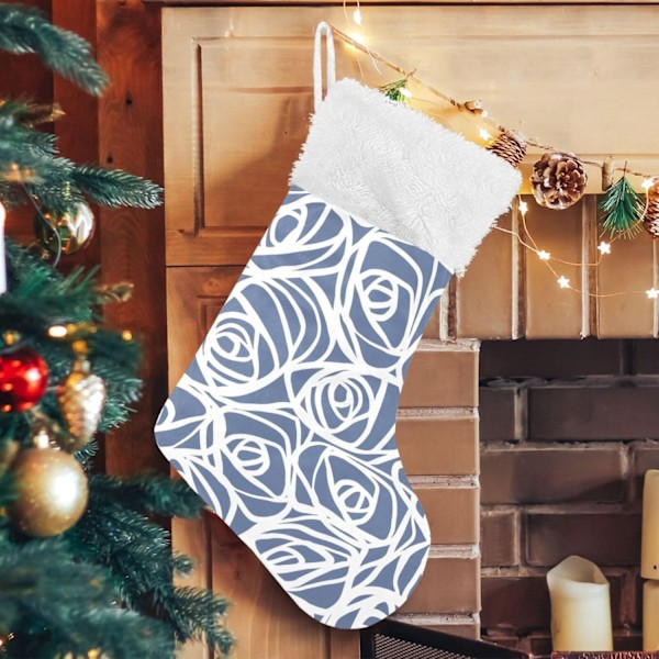 Weihnachtsstrumpf, Personalisierte Weihnachtsstrümpfe 2er Set Weiße Rose Blume Blau Streifen 45,7 cm Xmas Strümpfe Hängende Ornament Kamin für Ba