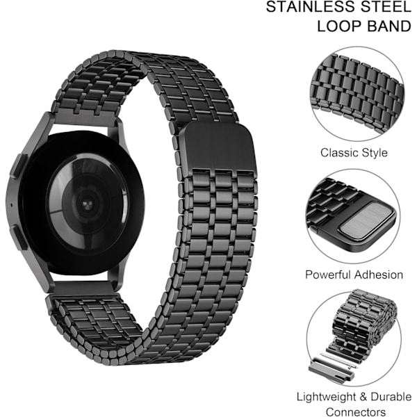 Rostfritt stålarmband kompatibelt med   GalaxyWatch 6 Classic 43mm 47mm, Watch 6/5/4 40mm 44mm,Watch 5 Pro 45mm, Watch 4 Classic 42mm 46mm, Svart
