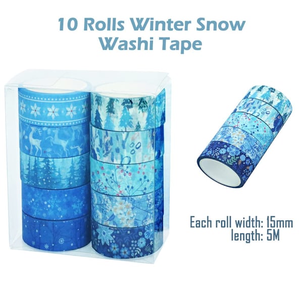 Vinter Washi Tape Set - 10 rullar blå semester Washi Masking Tape