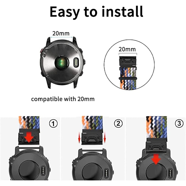 Klokkestropper (20mm) - Nylon erstatningsarmbånd for Garmin Fenix og mer