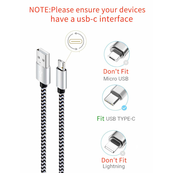 USB Typ C-kabel Snabbladdning, Tpc001 5-pack (6Ft 3A)