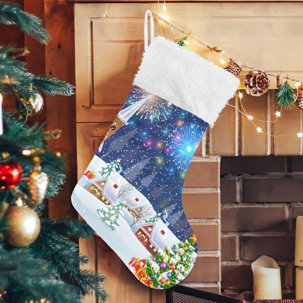 Weihnachtsstrumpf, Personalisierte Weihnachtsstrümpfe 2er Set Schneemann Weihnachtsbaum unter Feuerwerk 18 Zoll Xmas Strümpfe Hängende Ornament K