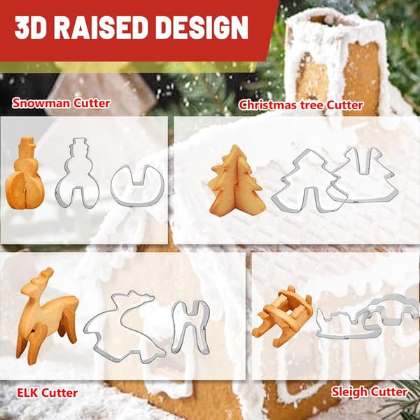 Pepperkakehusform Julekakeform 18 Deler, 3D Rustfritt Stål Julekakeformer Kjøkken Baking Sett DIY Bakeform Kake
