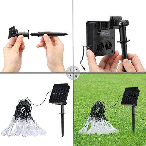 Vattendroppe Dropflet solcellslingor utomhus 16 fot 20 LED flerfärgad vattentät solcellslampor 8 lägen dekorativa lampor för