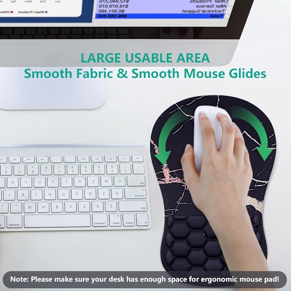 Musematte med håndleddsstøtte, ergonomisk musematte med håndleddsstøtte, komfortabel datamusematte for bærbar PC, smertelindrende musematte med sklisikker PU