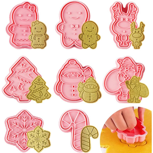 Jul Cookie Cutter Set - 3D Ätbara Cookie Cutters för bakning