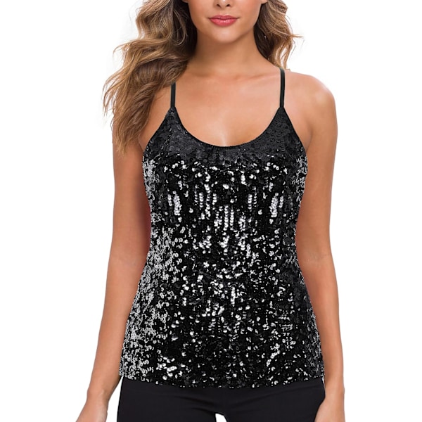 Kvinners Sequin Topper Glitter Fest Strappy Tank Top Sparkle Cami