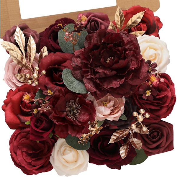 Konstgjorda blommor Bourgogne Rosa blommor Falska bröllopsblommor Tårtblommor för