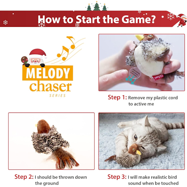 Katt Leksaker med Kvittrande Fåglar - Realistisk Plysch Melody Chaser för Innekatter, Perfekt Gåva för Helgdagar