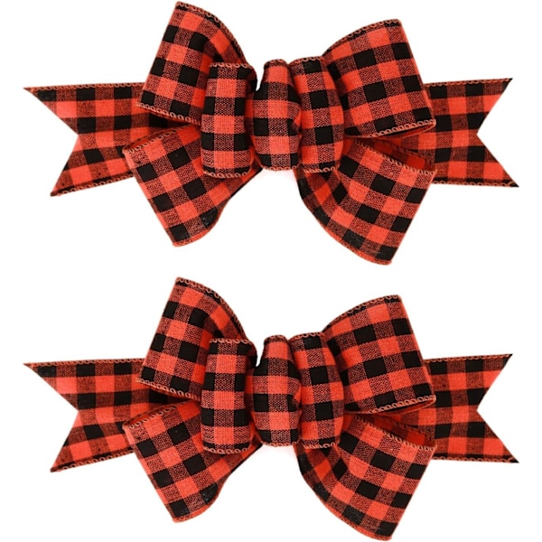 2 stk oransje Buffalo Plaid kablet bånd håndlaget premade lerret buer