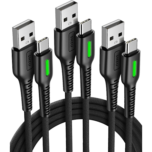 USB C-kabel, [3-pak 3.1A] Qc 3.0 Type C-oplader Hurtig