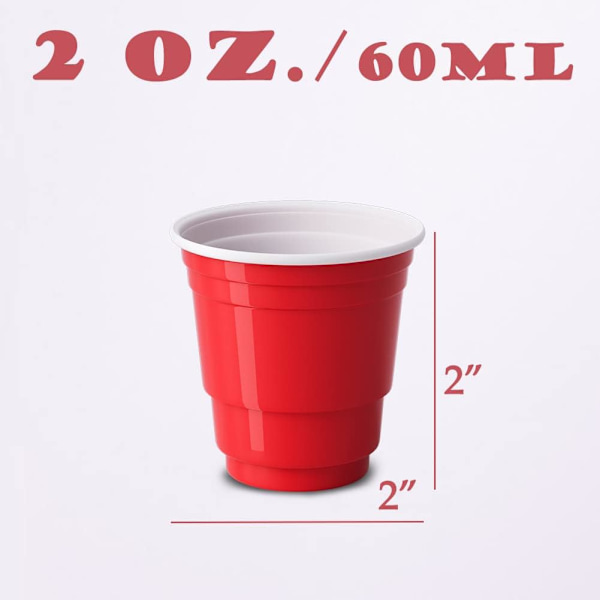 100st 2oz. Mini Röda Shotglas - Engångs och Liten Storlek Perfekt för