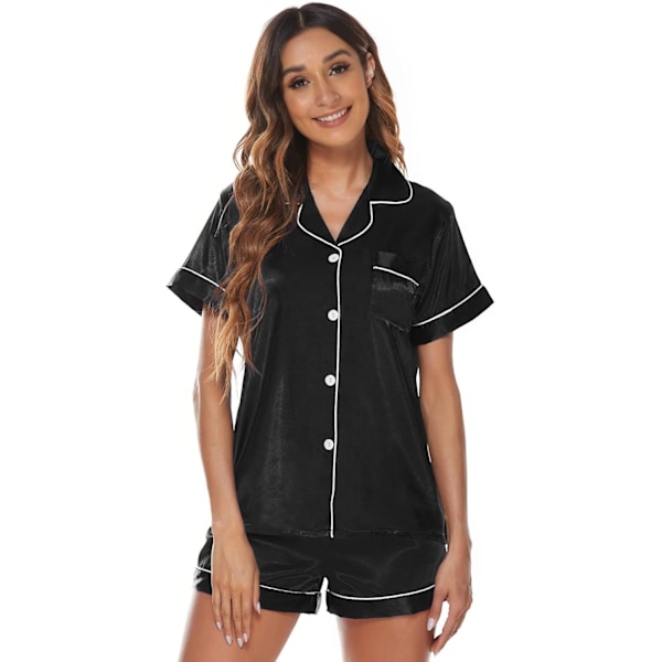 Sidenpyjamas Kortärmad Pyjamas för Kvinnor Satin Nattkläder Knapp-Ner Pj Set