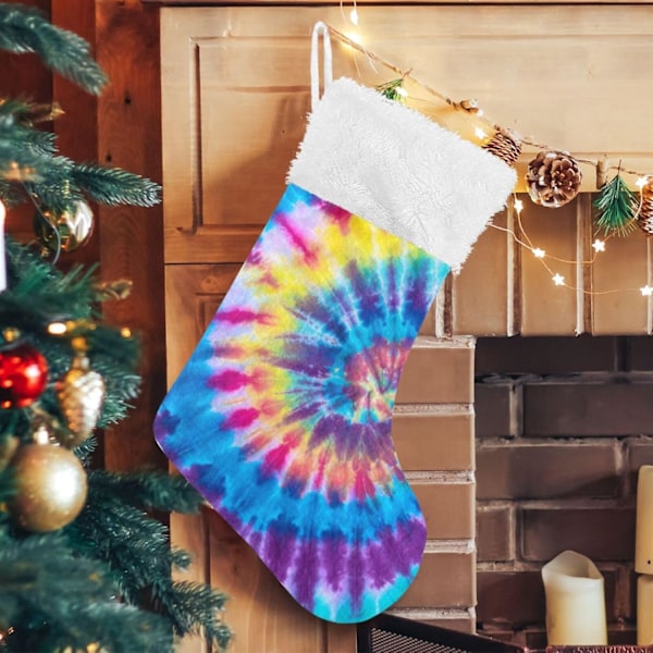 Jule-Strømpe, Personlige Jule-Strømper 2-pak Rainbow Tie Dye Swirl Gradient 18 tommer Jule-Strømper Hængende Ornament Pejs til