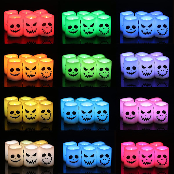 Halloween Flammeløse Votivlys Farveskiftende med Fjernbetjening Timer, Batteridrevne LED Tealight Lys til Halloween Hjemmedekoration Gaver(6