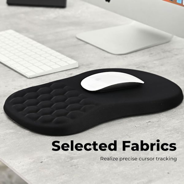Ergonomisk musemåtte med håndledsstøtte, musemåtte med memory foam håndledsstøtte og skridsikker PU-base, Massae Bule Desin til smertelindring, sort