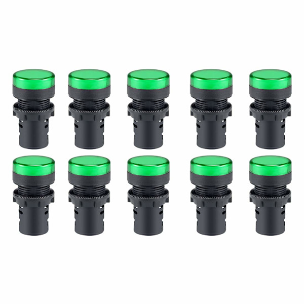 10 st grön indikatorlampa AC/Dc 12V, 22Mm panelfäste