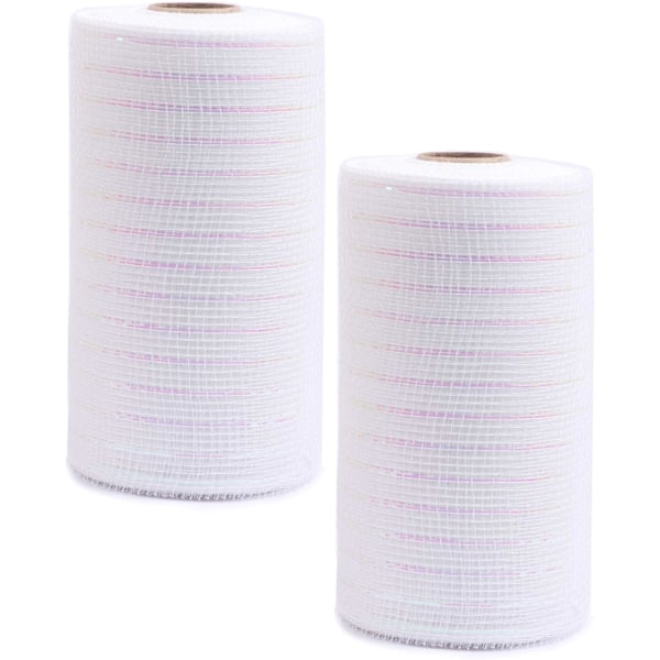 2-pack 6-tums metallisk polymesh-band (totalt 20 yards) - vit
