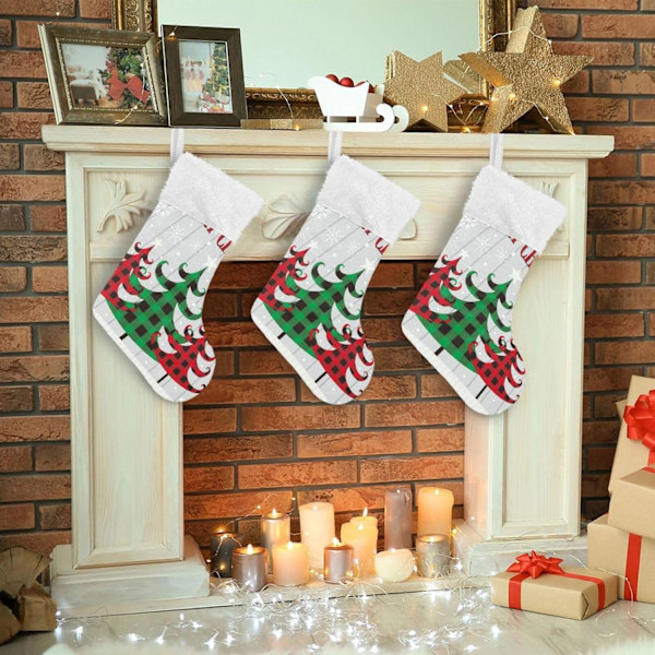 Julklapp, Personliga Julklappsstrumpor 2-pack Glad Jul Buffelrutig Julgran 45,7 cm Julstrumpor Hängande Ornament