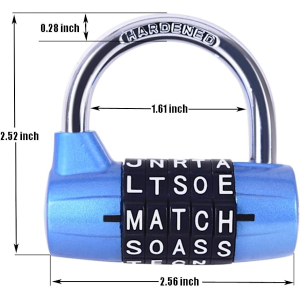 Blå 5-bogstavs kombinationslås, egnet til fitnesscenter skab, værktøjskasse, udendørs port, kontor, kuffert, rygsæk