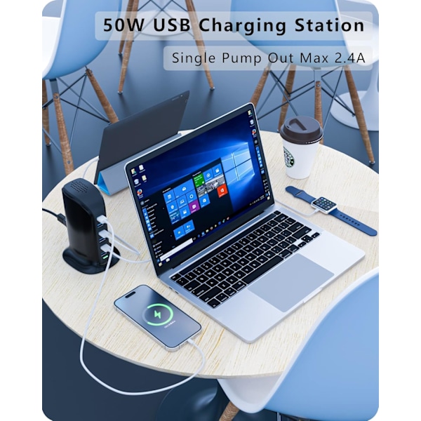 USB-oplader 6 porte 50W Multi USB Tower-ladestation