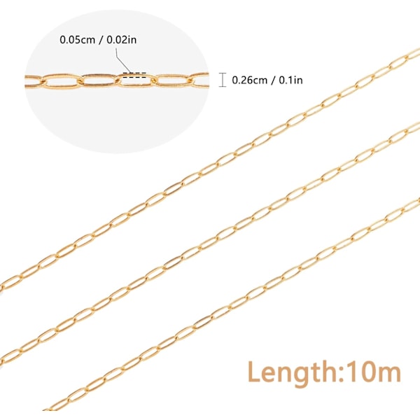 32 fot guld gem Kedjor Link Spool Bulk Halsband Bredd 2,6 mm