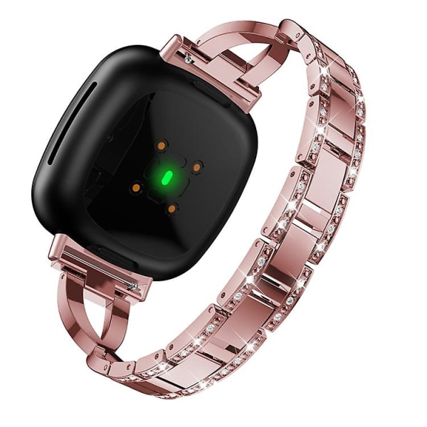 For Fitbit Versa 3 / Sense Universal Diamond Metal Watch Band VPF Rose Pink