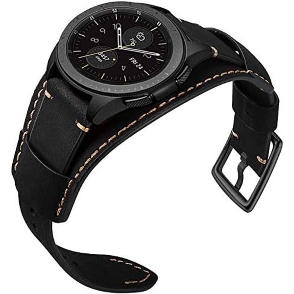 Kompatibel med Galaxy Watch 46mm/Galaxy Watch 3 45mm/Gear S3 Frontier/Classic-reimer, 22mm ekte lær mansjettarmbånd erstatningsrem med