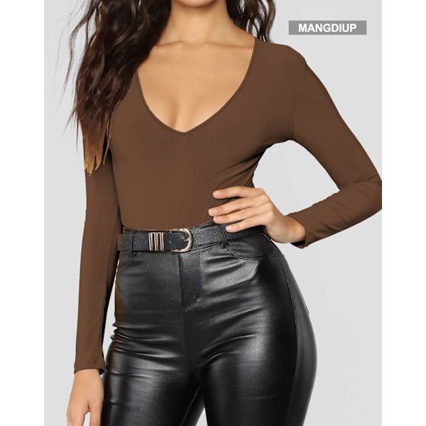 Kvinners V-hals langærmet topper grunnleggende body jumpsuit
