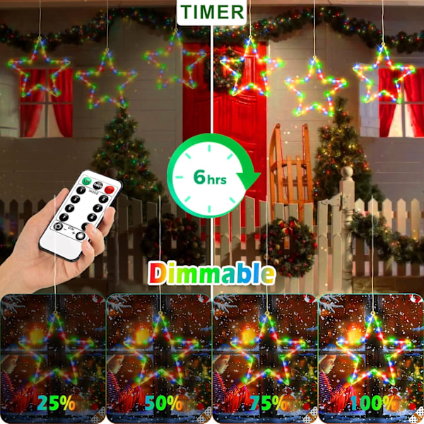 Julgransfönsterlampor 3-pack batteridrivna LED-stjärnljus 8 lägen timer