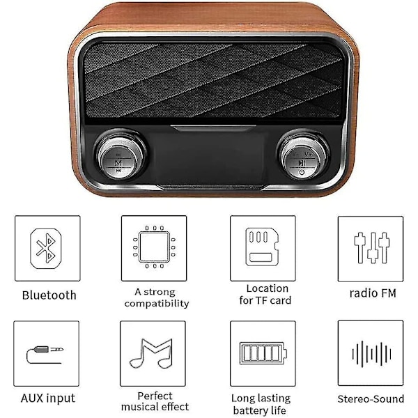 Bluetooth Retro Radio med Aux/fm, Backup Radio med Antenne, Klar Lyd, Høy Bluetooth Bærbar Bluetooth-høyttaler med Kompatibel Android-nettbrett