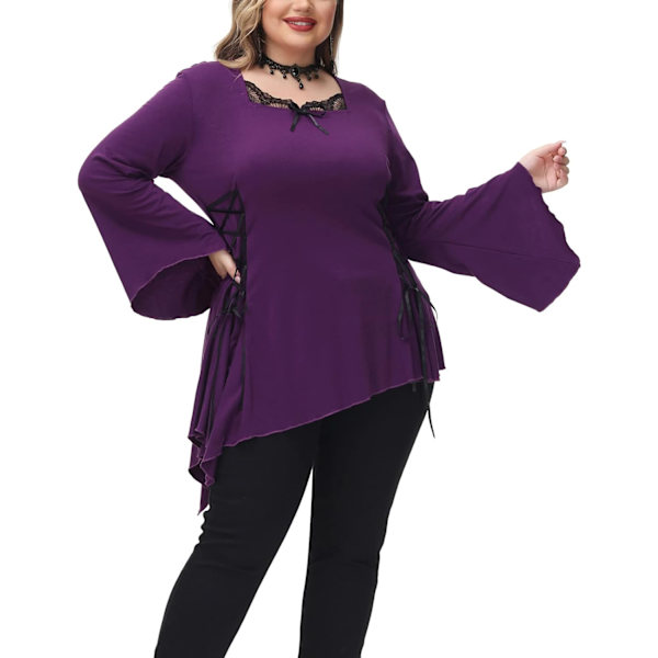 Gotiske skjorter for kvinner Plus Size Trompet erme Uregelmessig Hem Medieval Top