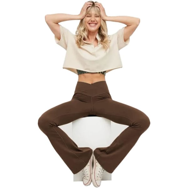 Dam casual bootleg yoga byxor V crossover hög midja flare träningsbyxor