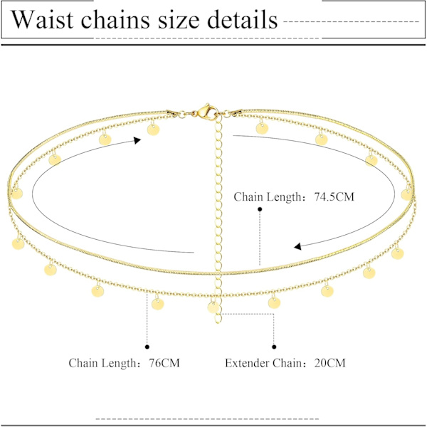 18K guldpläterade midjekedjor Body Chain för kvinnor