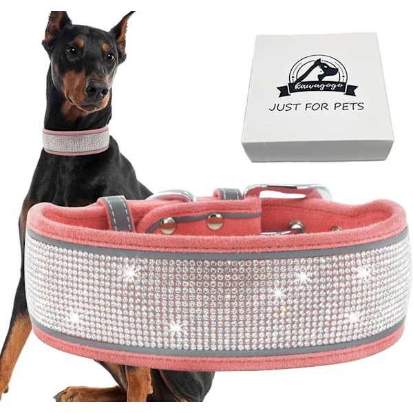 Pink Diamant Hundehalsbånd til Hunner Piger, Blødt Fløjlslæder med Bling Fancy Funklende Krystal Rhinestones, Reflekterende Stribe, Passer til Store Hunde Pink