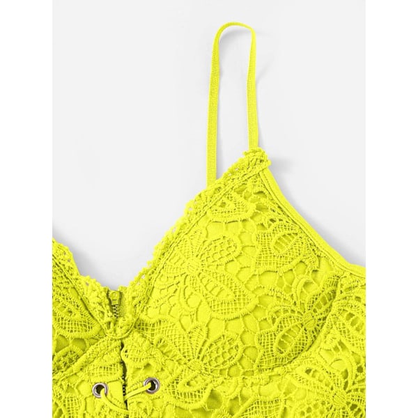 Kvinde Øjelet Snøre Ærmeløs Spaghetti Stropper Lynlås Bag Crop Camisole Cami